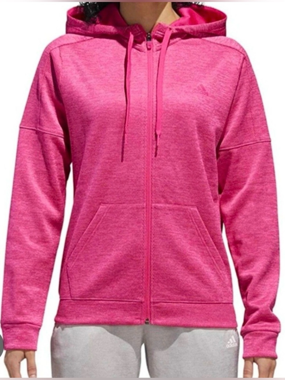 Adidas Pink Climawarm Full Zip Hoodie Sweatshirt Size Medium